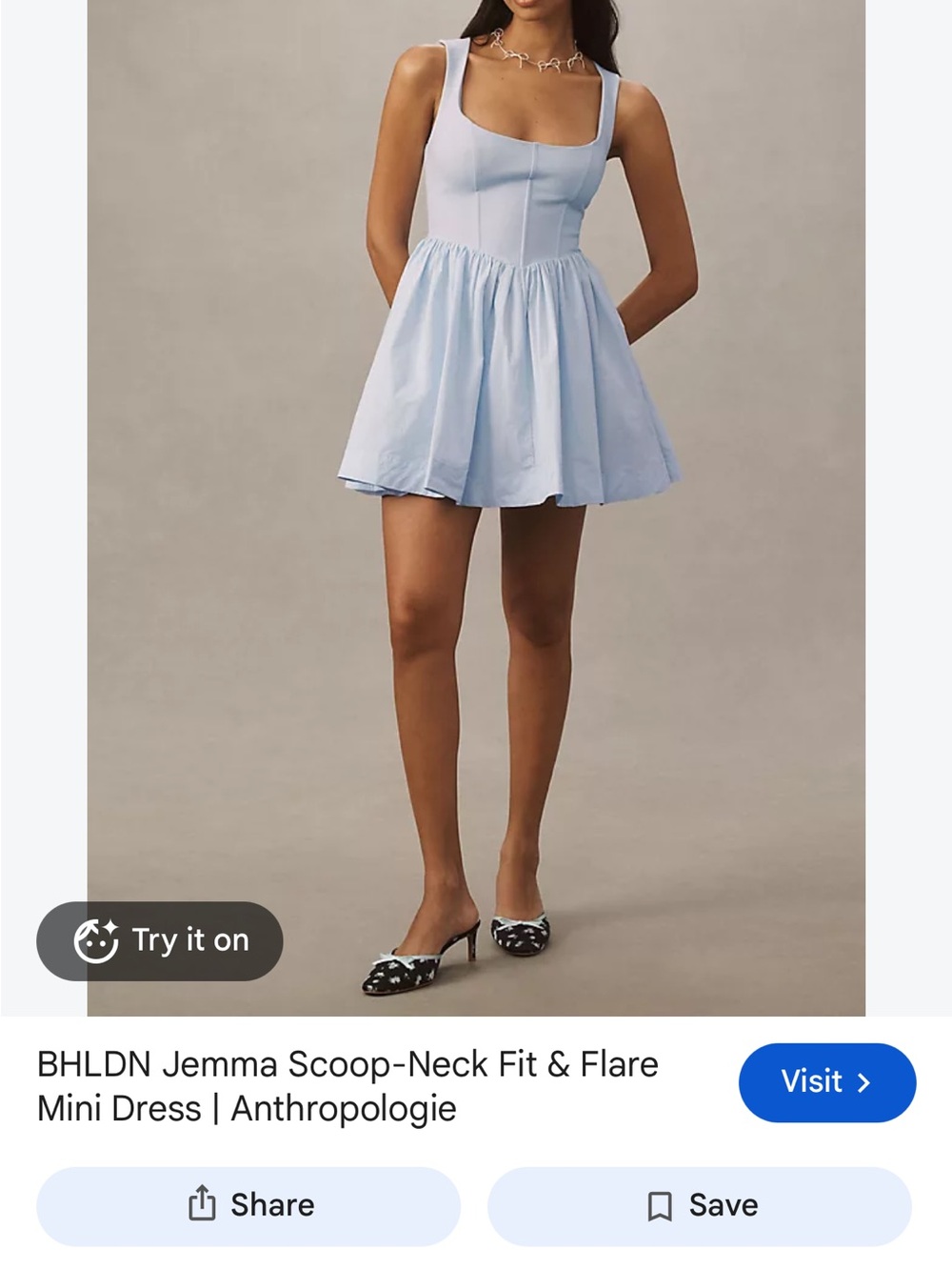 BHLDN Light Blue Scoop-Neck Fit & Flare Mini Dress